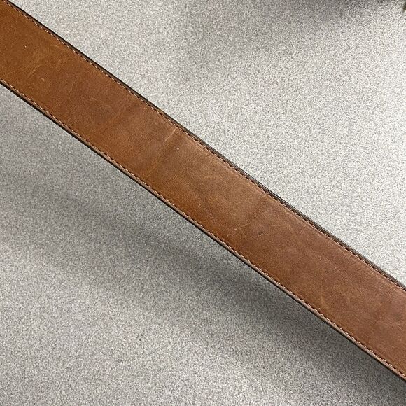 Vtg Another Line Leather Belt Brown Distressed 1.5" Made in USA Copper? Buckle - Picture 4 of 10